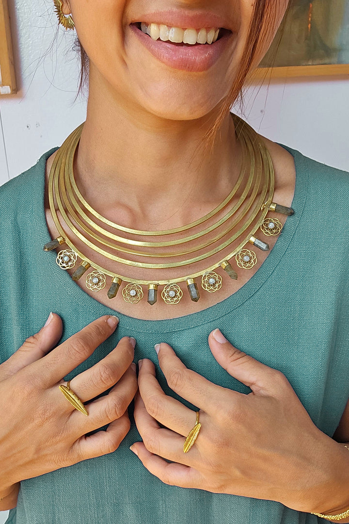 Crown of labradorite brass necklace