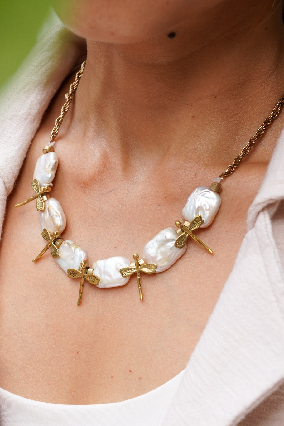 Dragonfly mother of pearl necklace