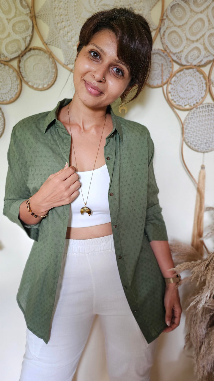 Khaadi texture green shirt jacket