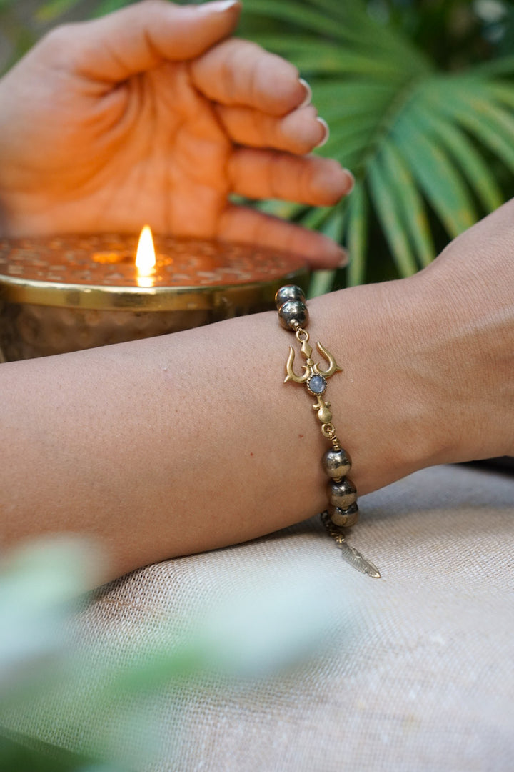 Polished Pyrite trishul healing bracelet