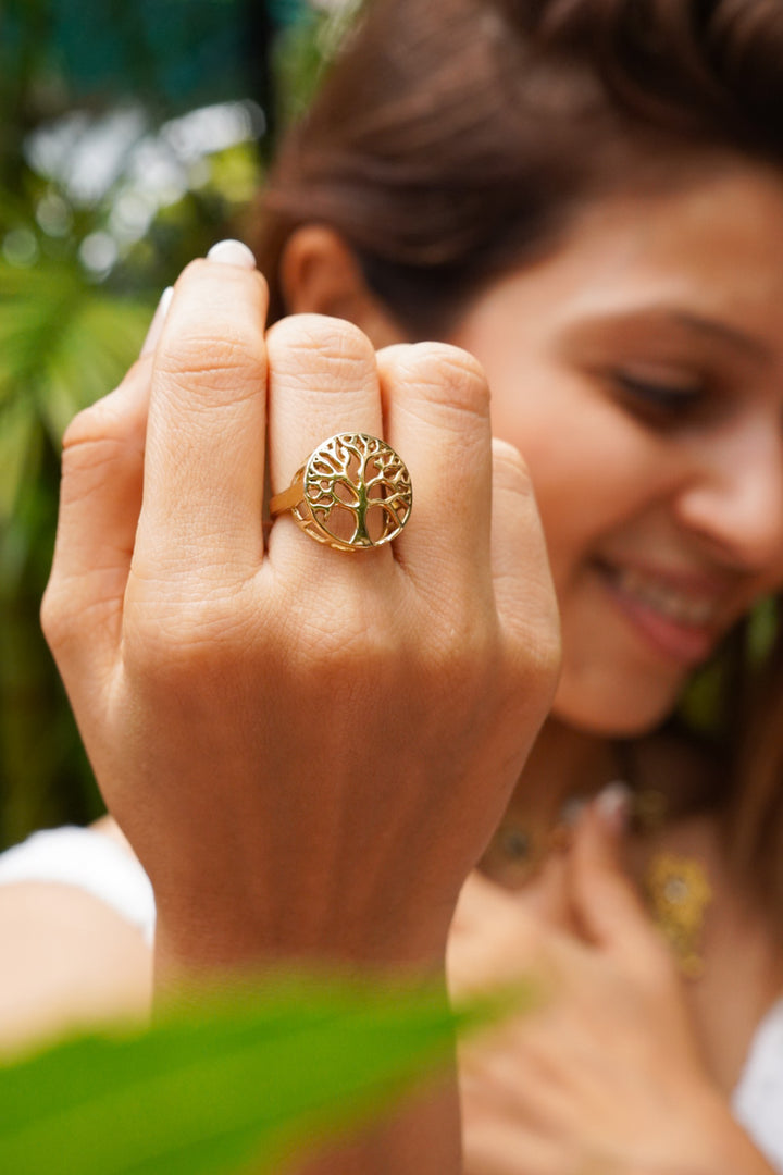 Tree Of Life Adjustable Brass Ring. Size 6-8