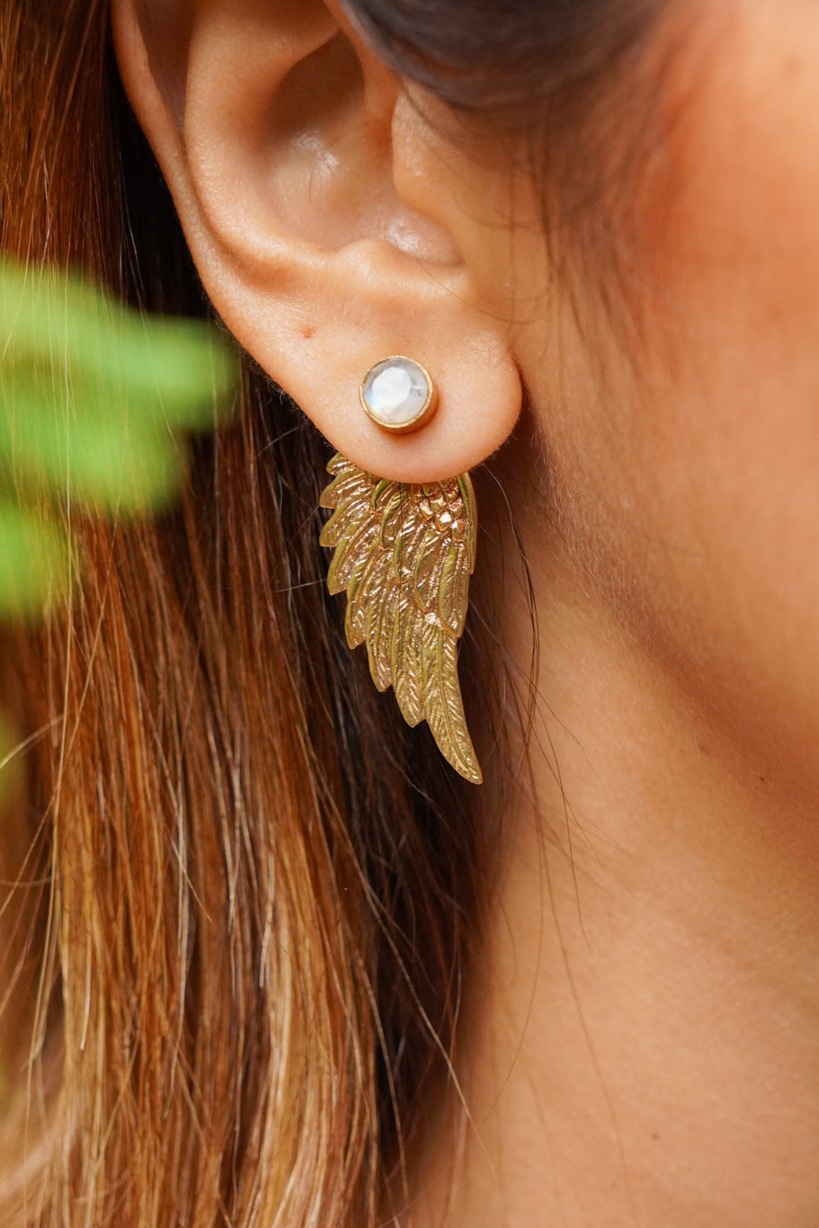 Fairy earrings with detachable crystal brass stud
