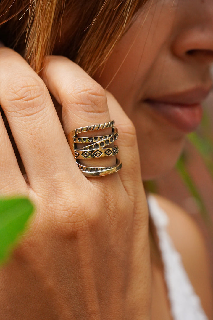 Tribal Stack brass ring-Adjustable. size 5-6