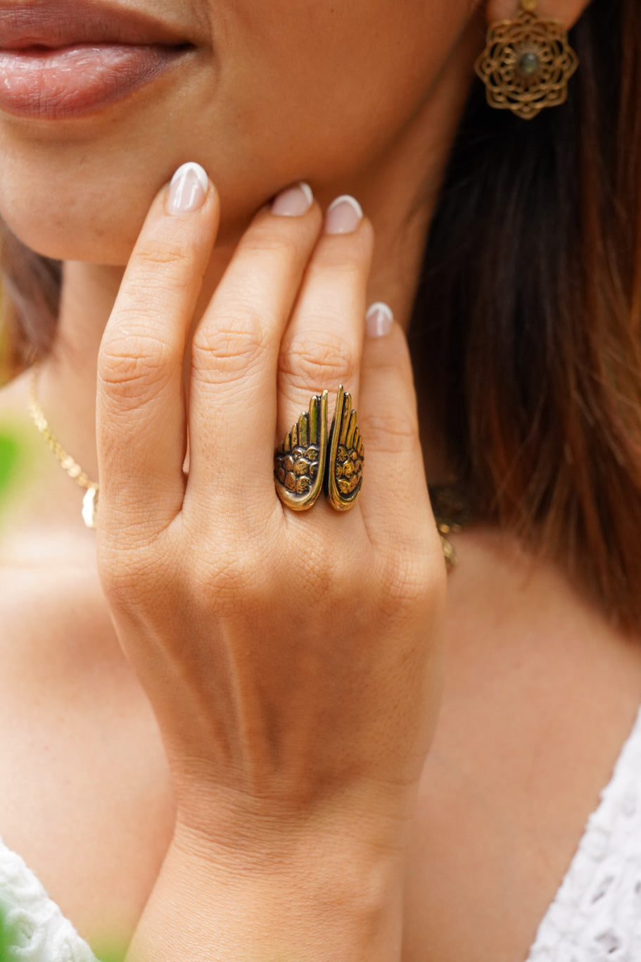 Angel Adjustable Brass Ring. Size 5-7
