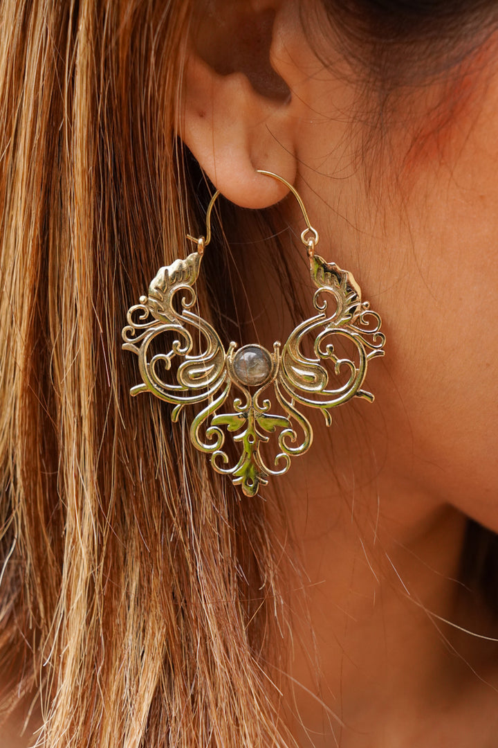 Drop labradorite brass earrings