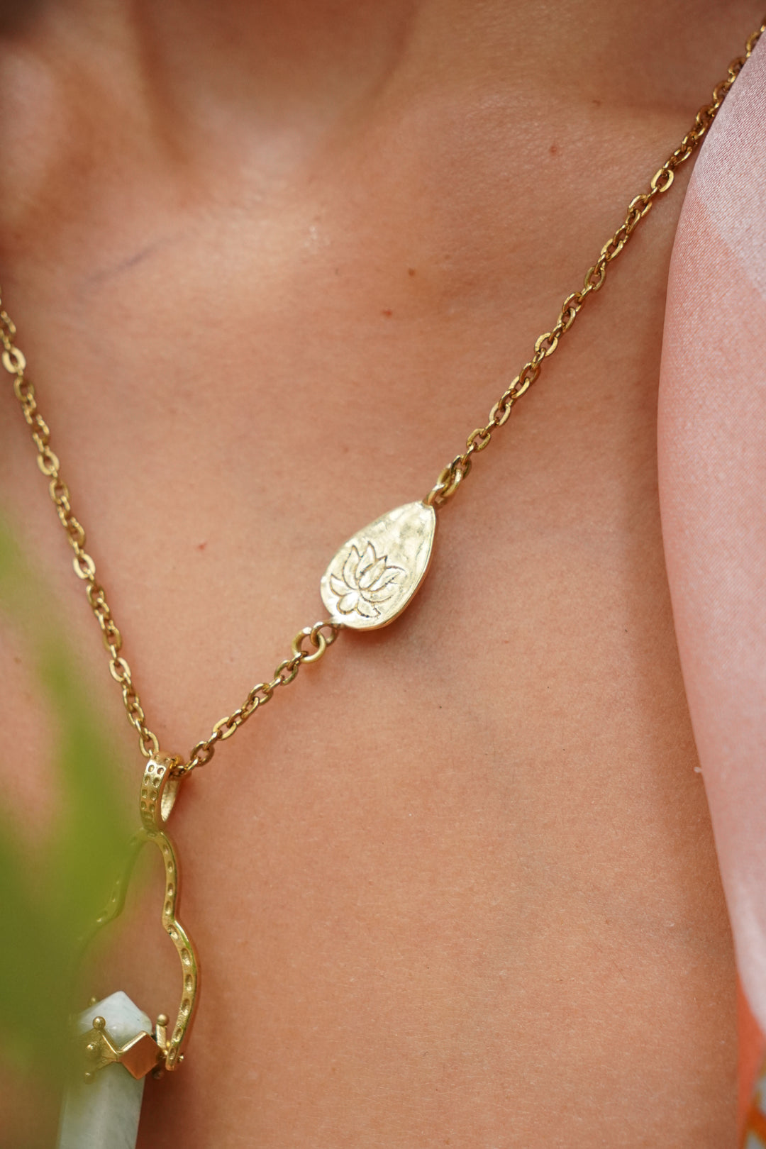 Prehnite lotus pendant