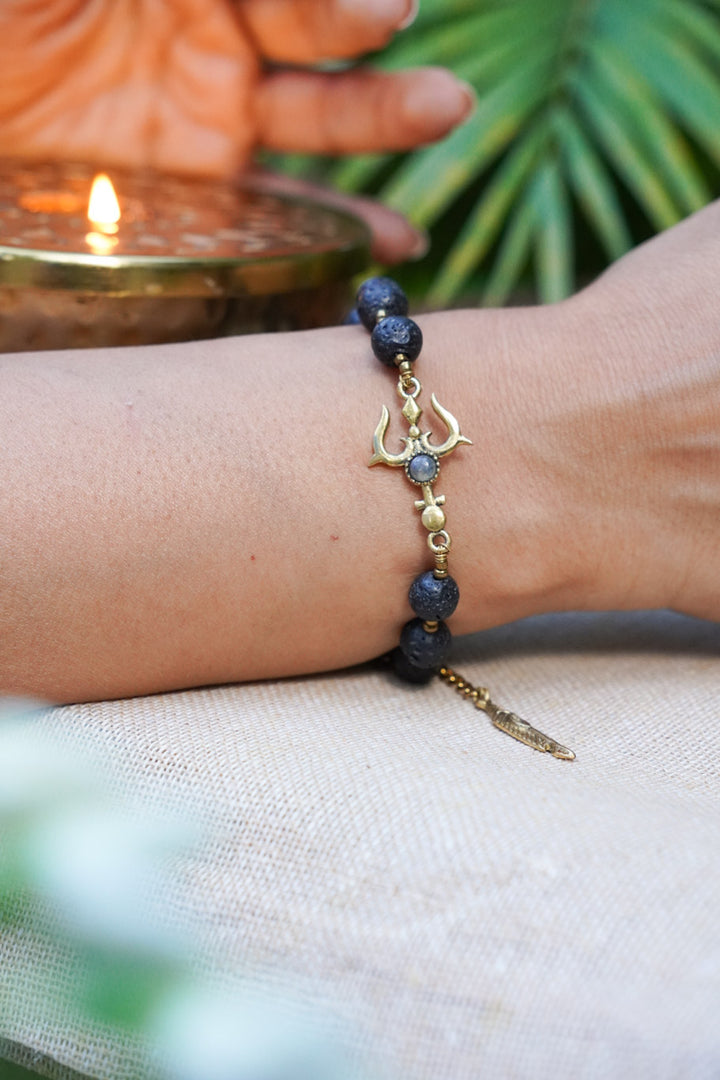 Laava beads with trishul healing bracelet