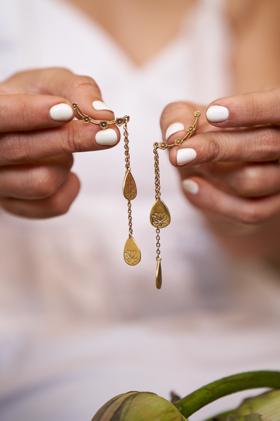 Floral climber~ screwless brass earrings-
