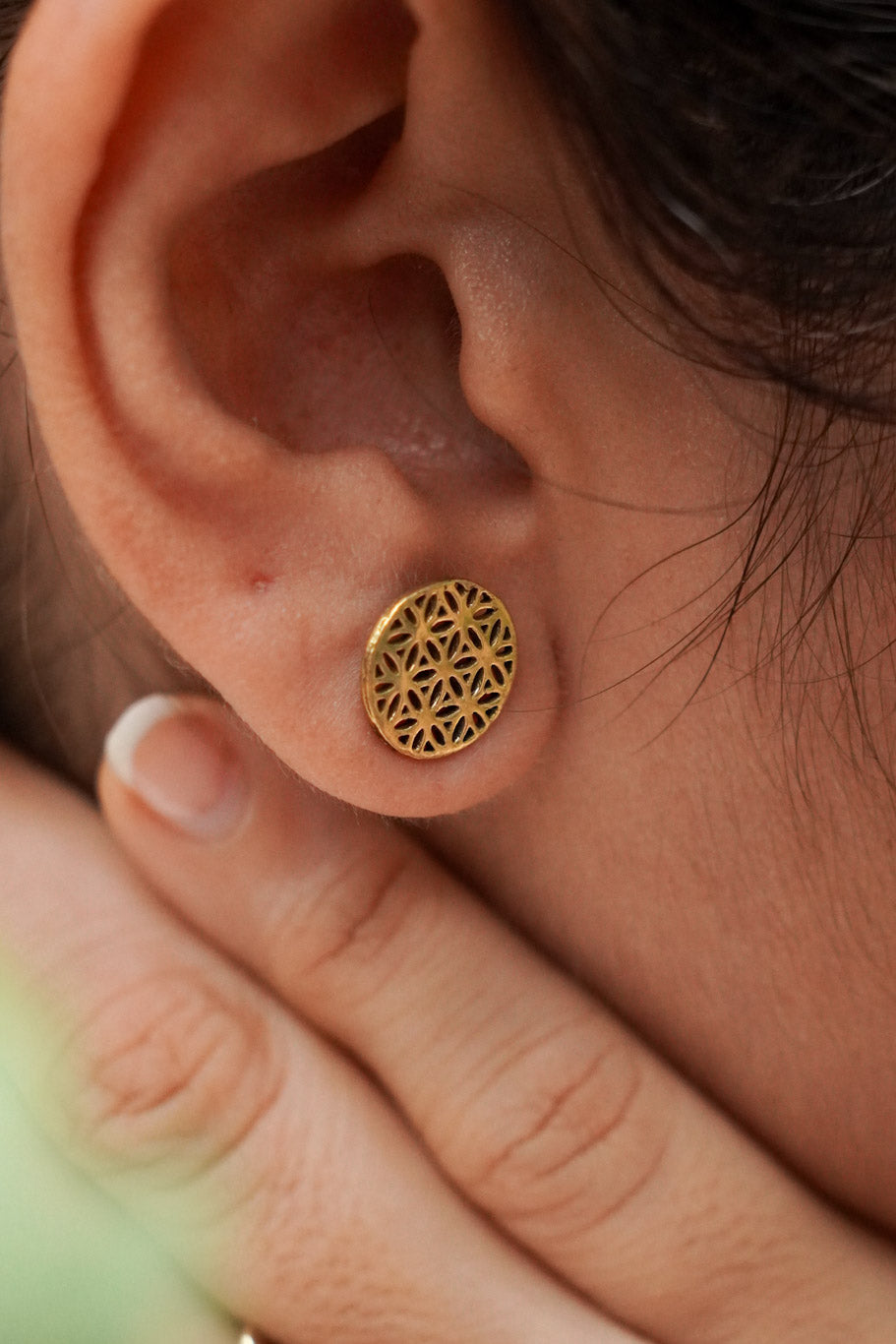 Flower of life brass stud earrings