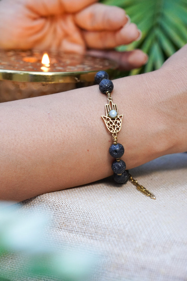 Lava beads with hamsa healing bracelet