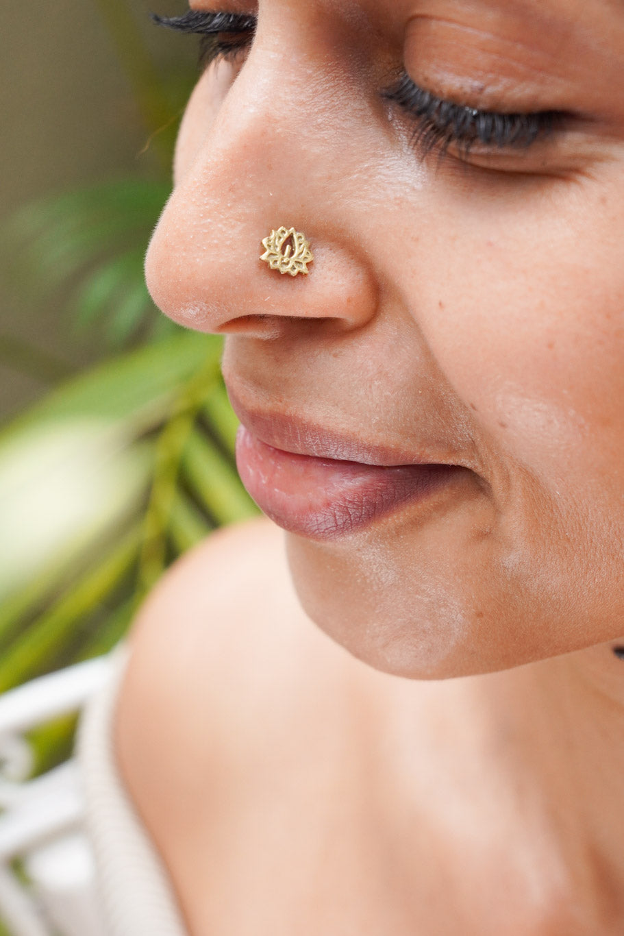 Lotus brass pierced nose pin