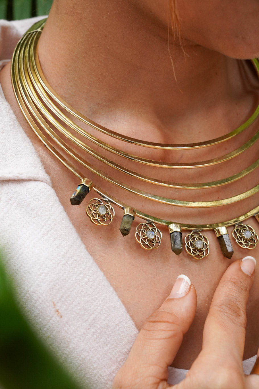 Crown of labradorite brass necklace