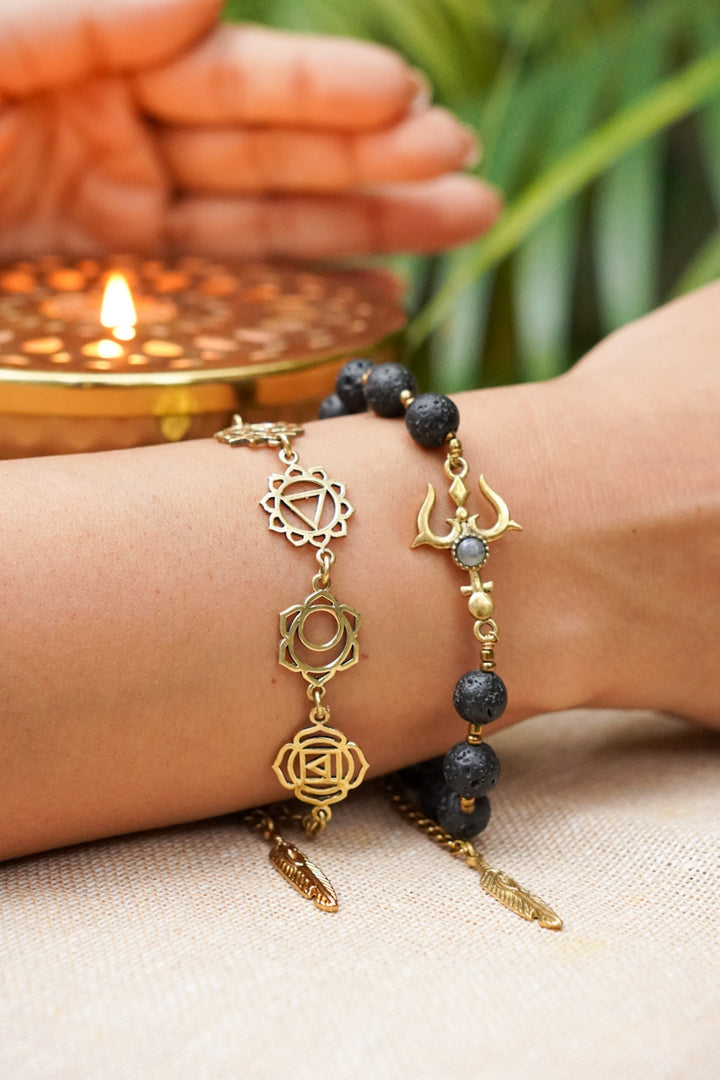 Seven chakra lava trishul bracelet stackable combo
