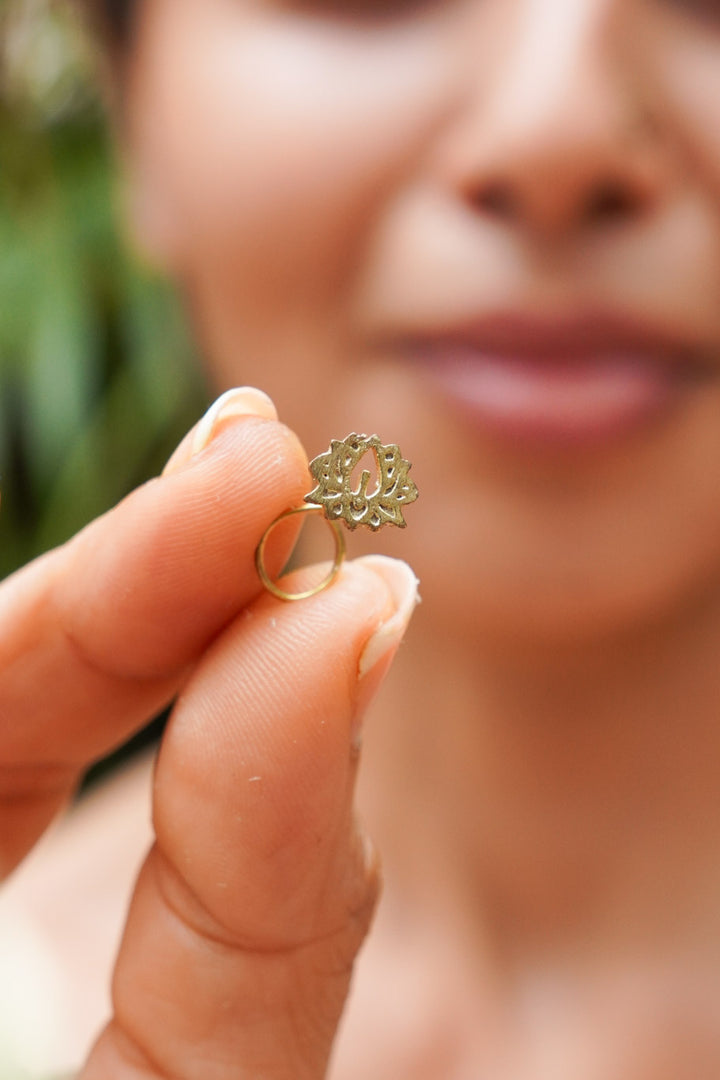 Lotus brass pierced nose pin