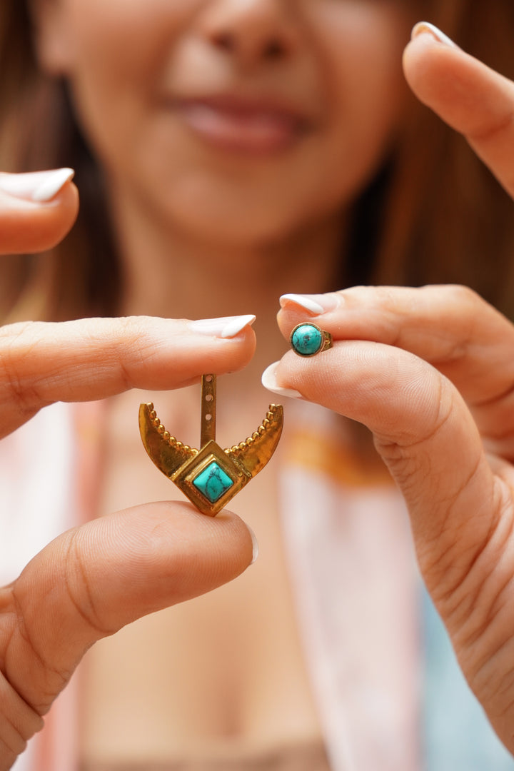 Hide and seek turquoise brass earrings