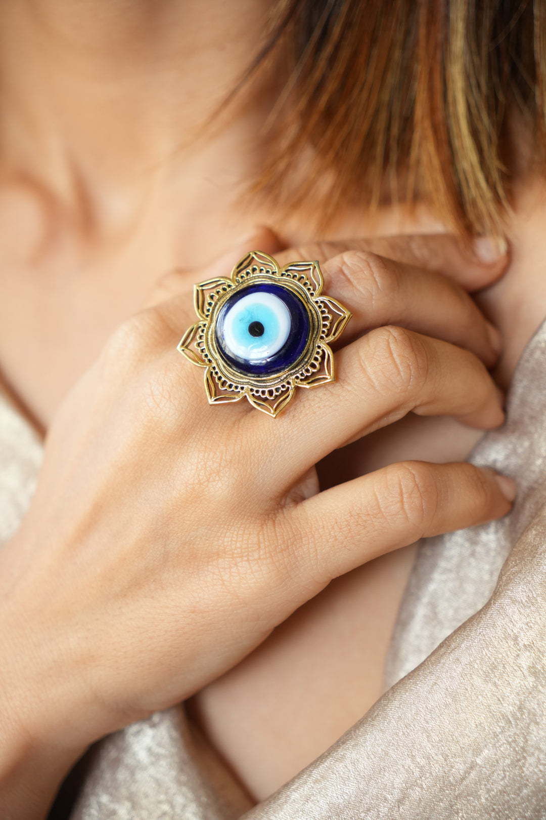 Mandala eye brass ring. Adjustable. Size 5-9.