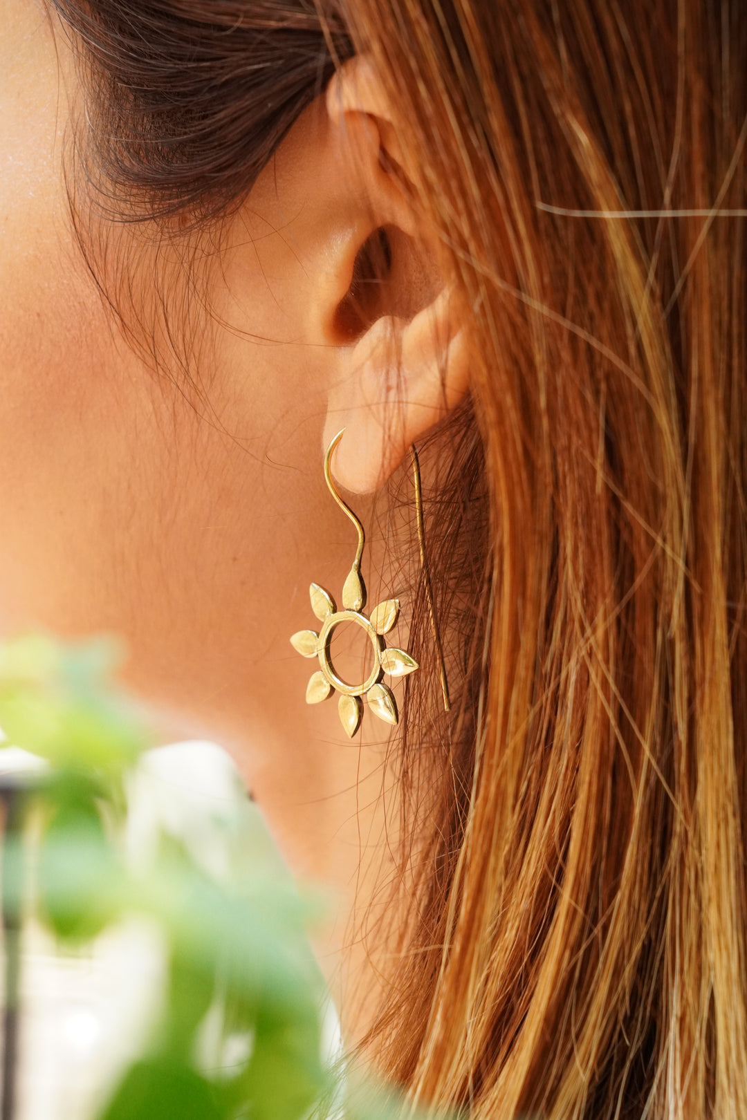 Flower drop brass earrings