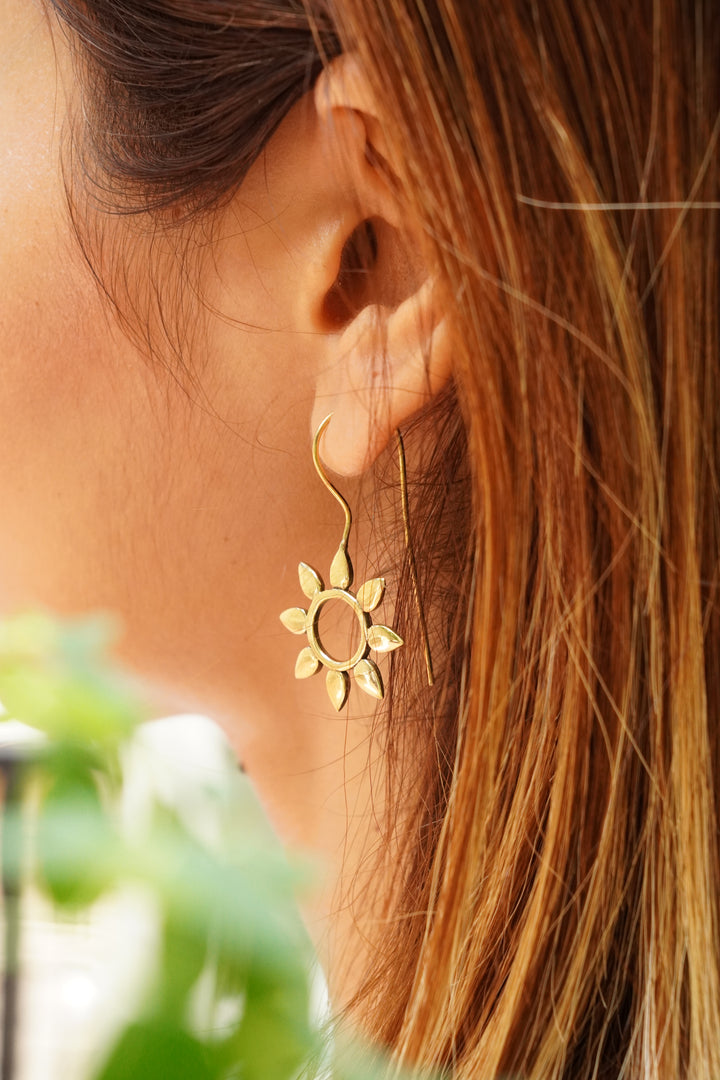Flower drop brass earrings