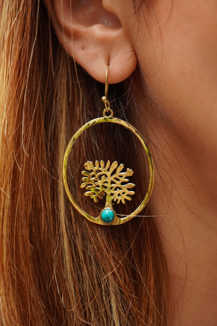 Tree of life brass earrings