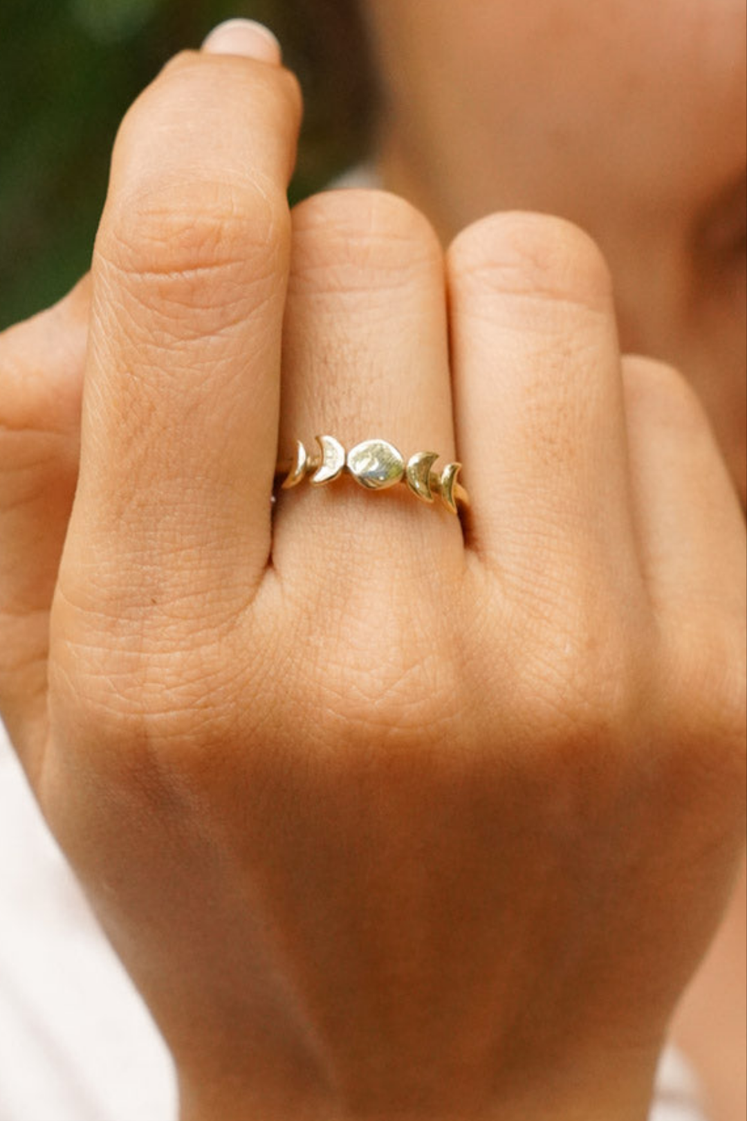 Moon phase brass ring- adjustable-