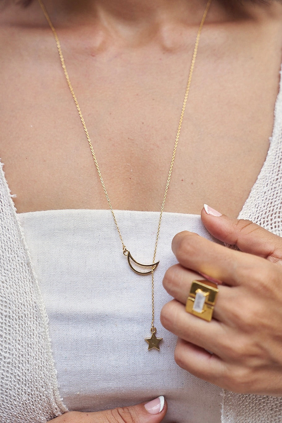 Moon and star chain- gold plated
