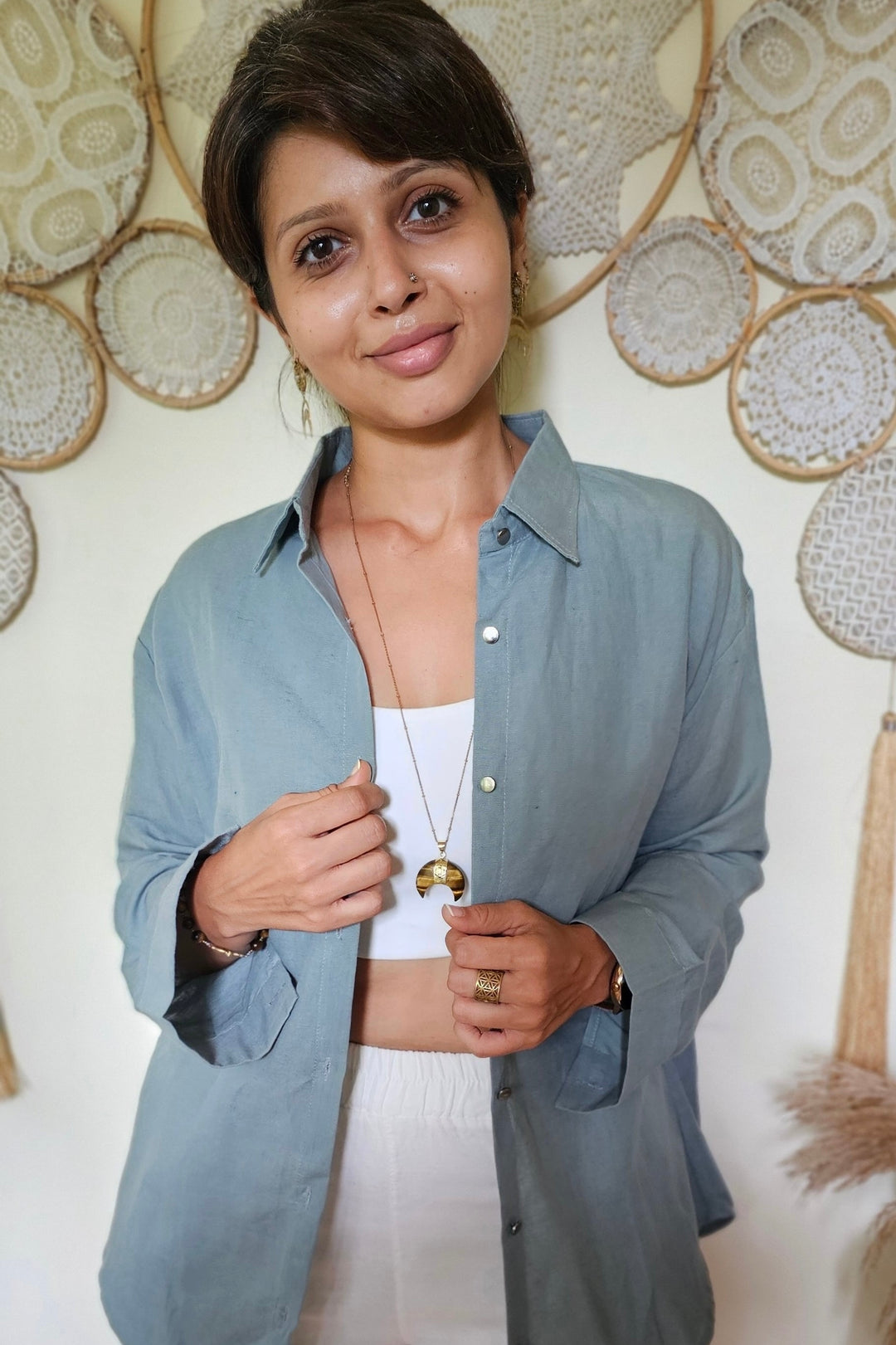 Chalk grey linen unisex shirt