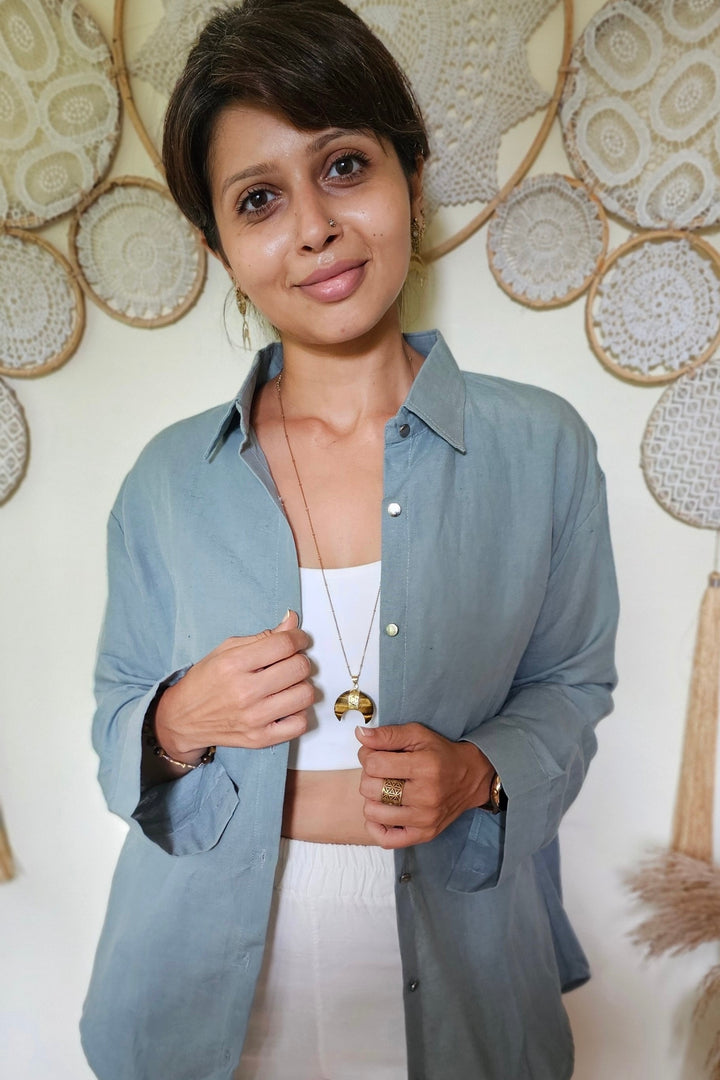 Chalk grey linen unisex shirt