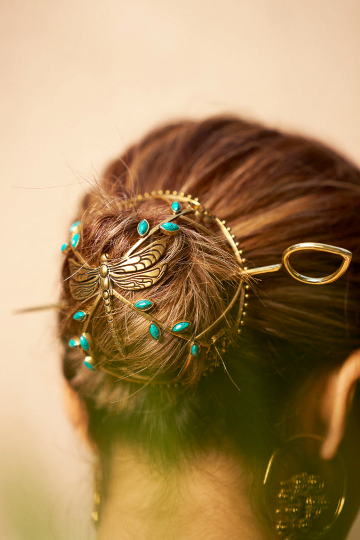 Turquoise dragonfly hair bun- pre order