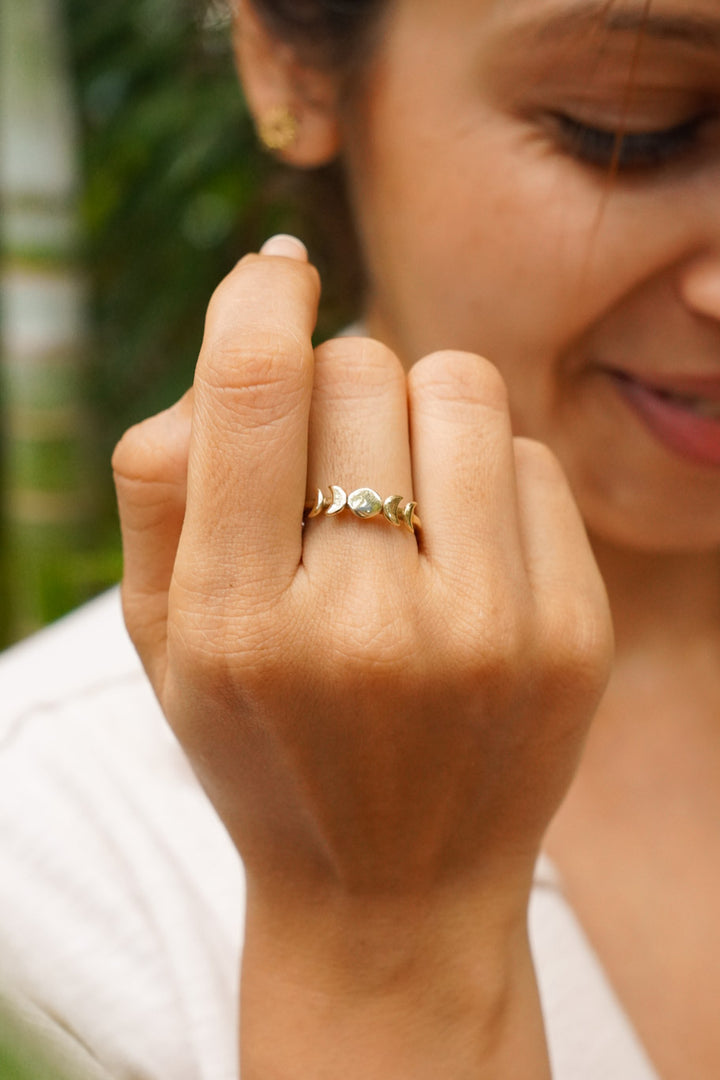 Moon phase brass ring- adjustable-