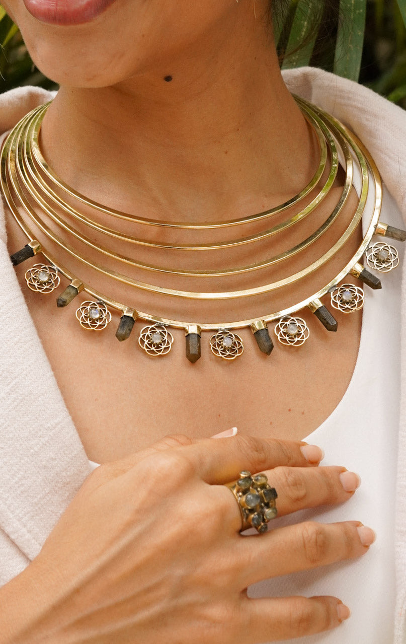 Crown of labradorite brass necklace
