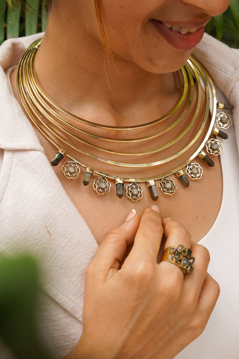 Crown of labradorite brass necklace