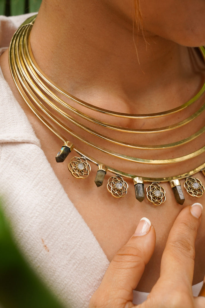 Crown of labradorite brass necklace