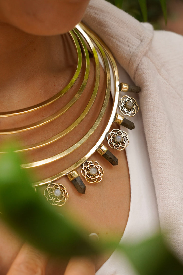 Crown of labradorite brass necklace