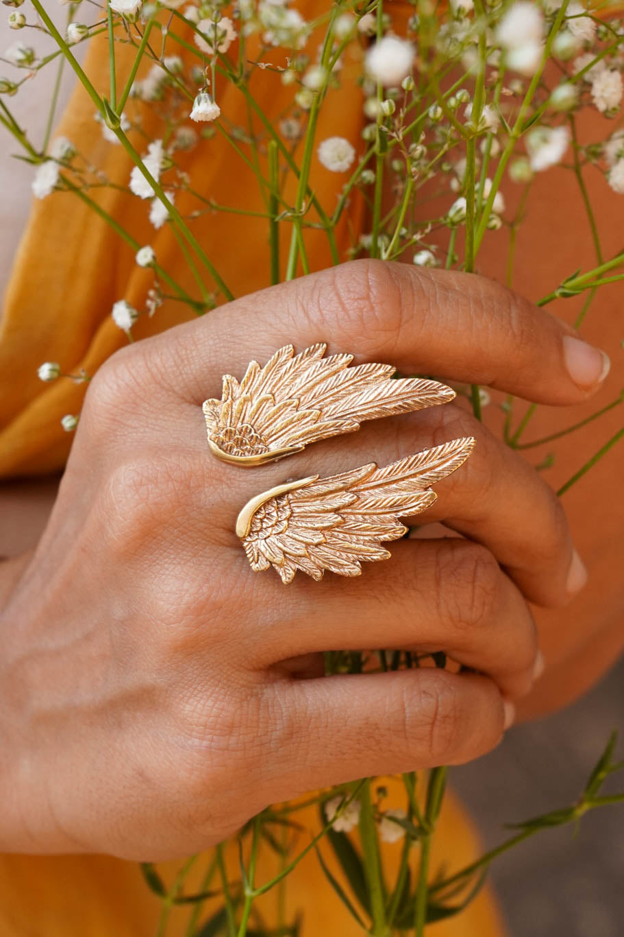Hands of an angel brass ring~ adjustable