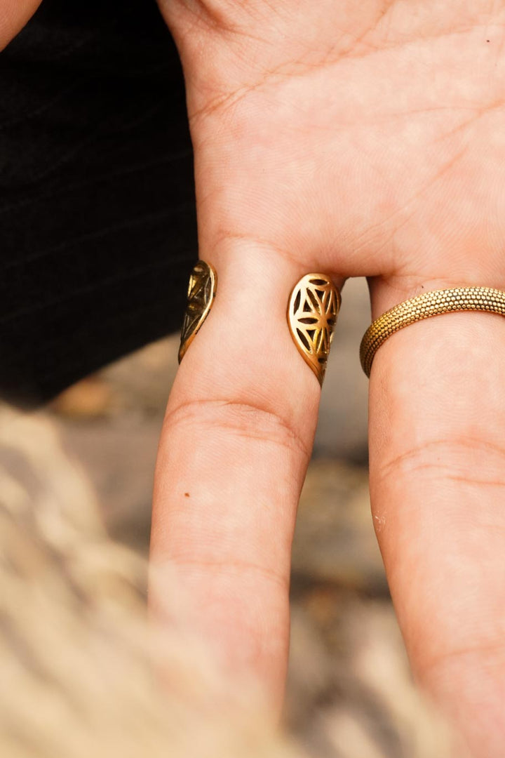 Flower of life adjustable brass ring