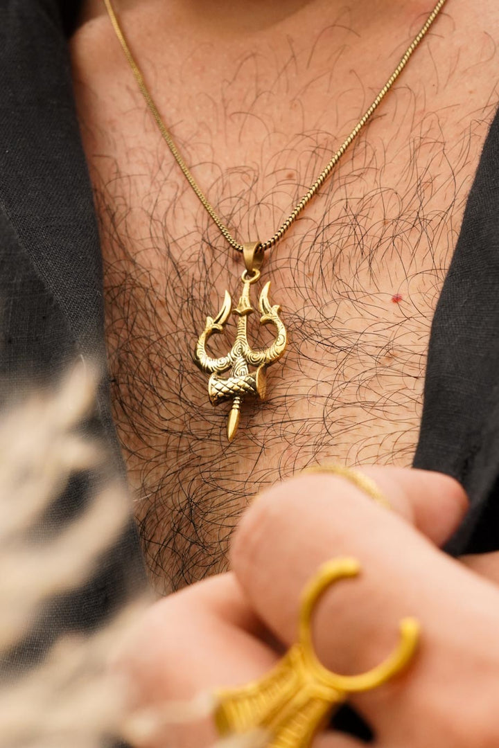 Trishul brass pendant chain- men’s jewellery-