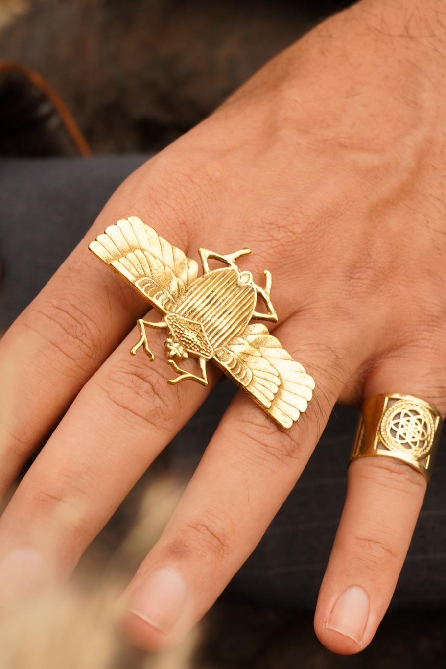 Scarab brass ring adjustable size. Men’s jewellery