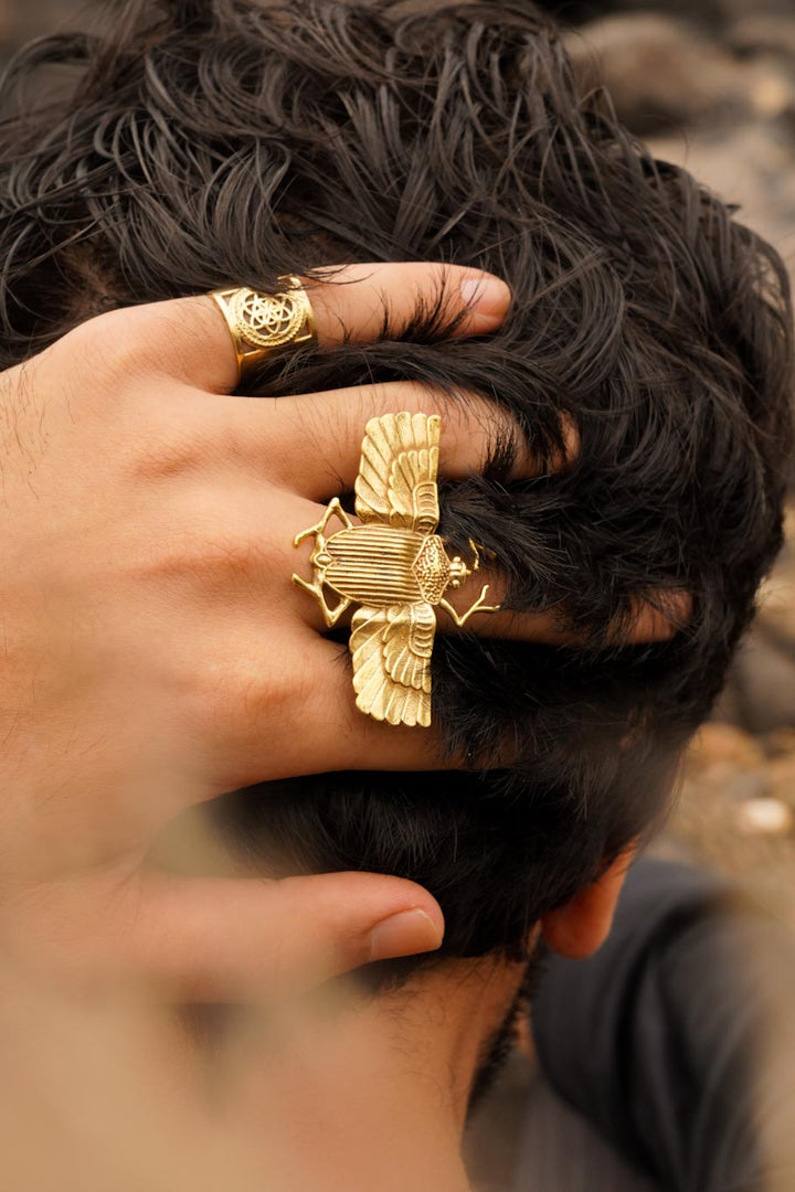 Scarab brass ring adjustable size. Men’s jewellery