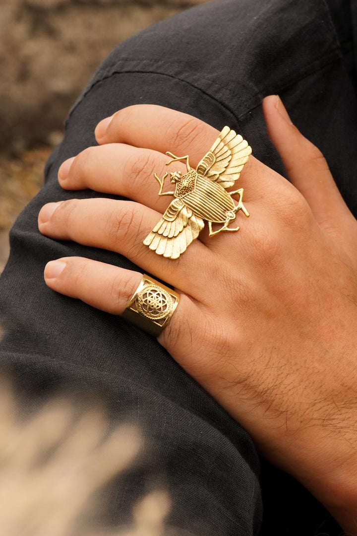 Scarab brass ring adjustable size. Men’s jewellery