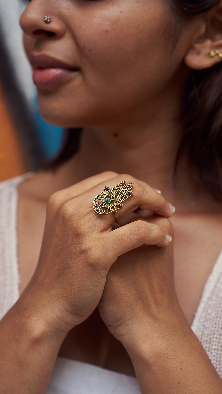 Hamsa brass ring. Adjustable. Size 5-7