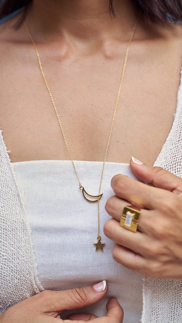 Moon and star chain- gold plated