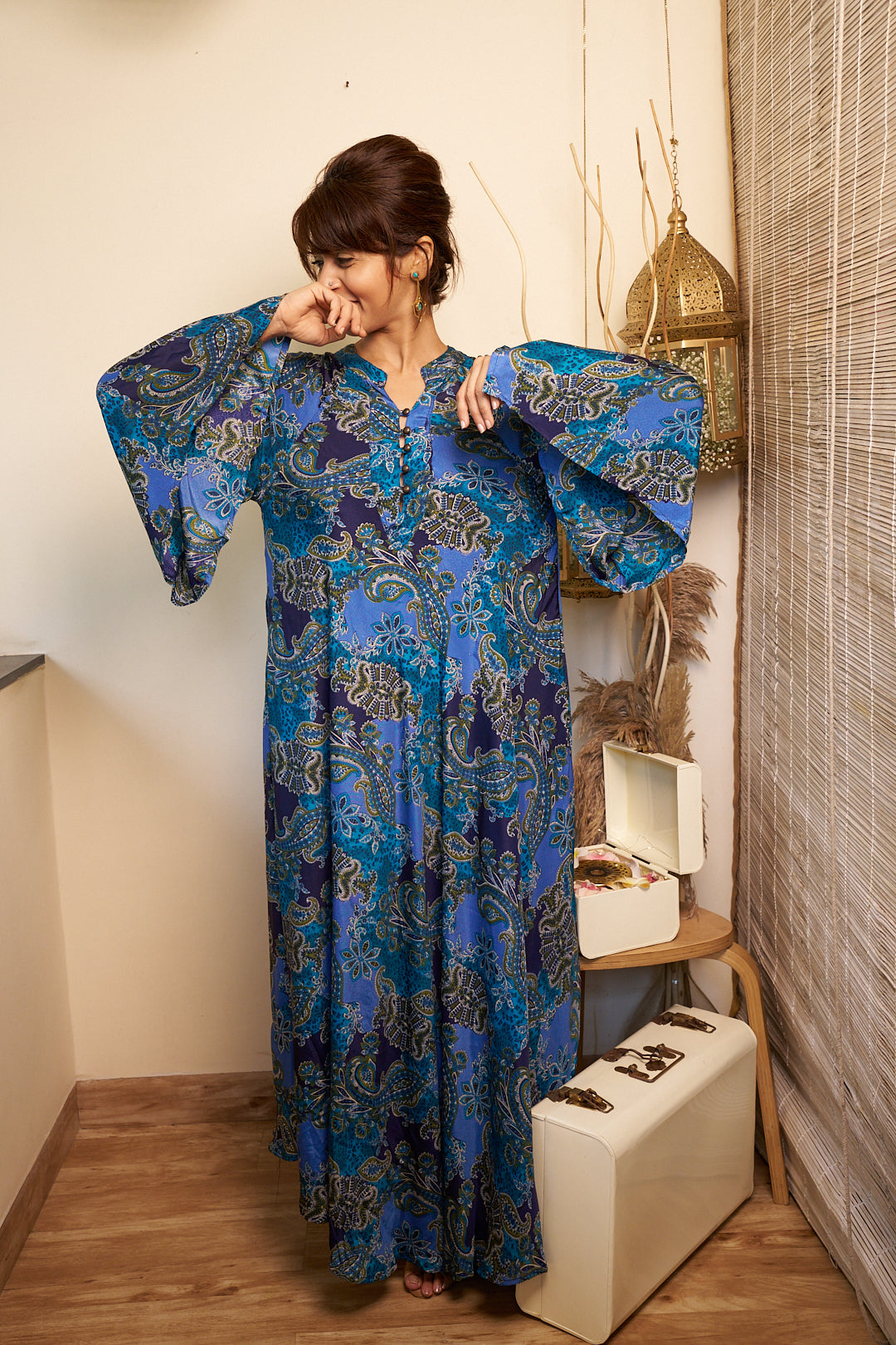 Ocean swirl dress in Viscose silk- free size