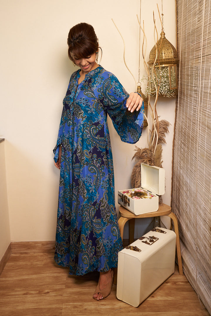 Ocean swirl dress in Viscose silk- free size