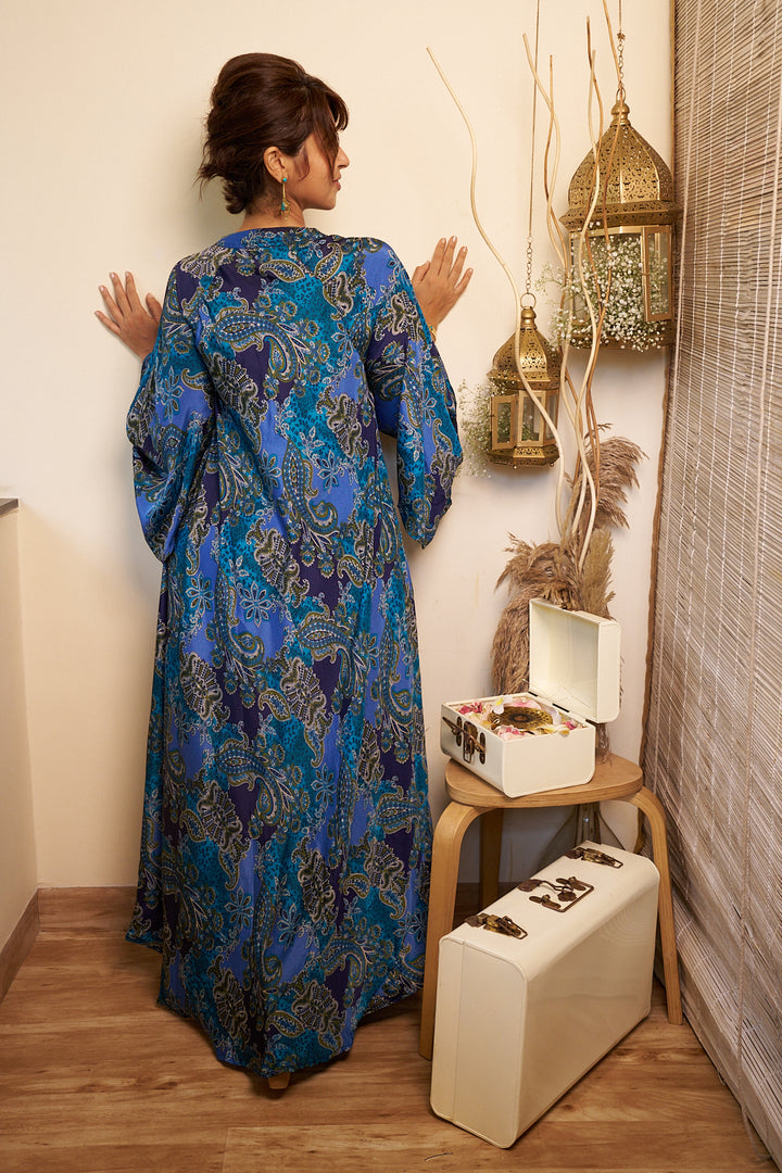 Ocean swirl dress in Viscose silk- free size