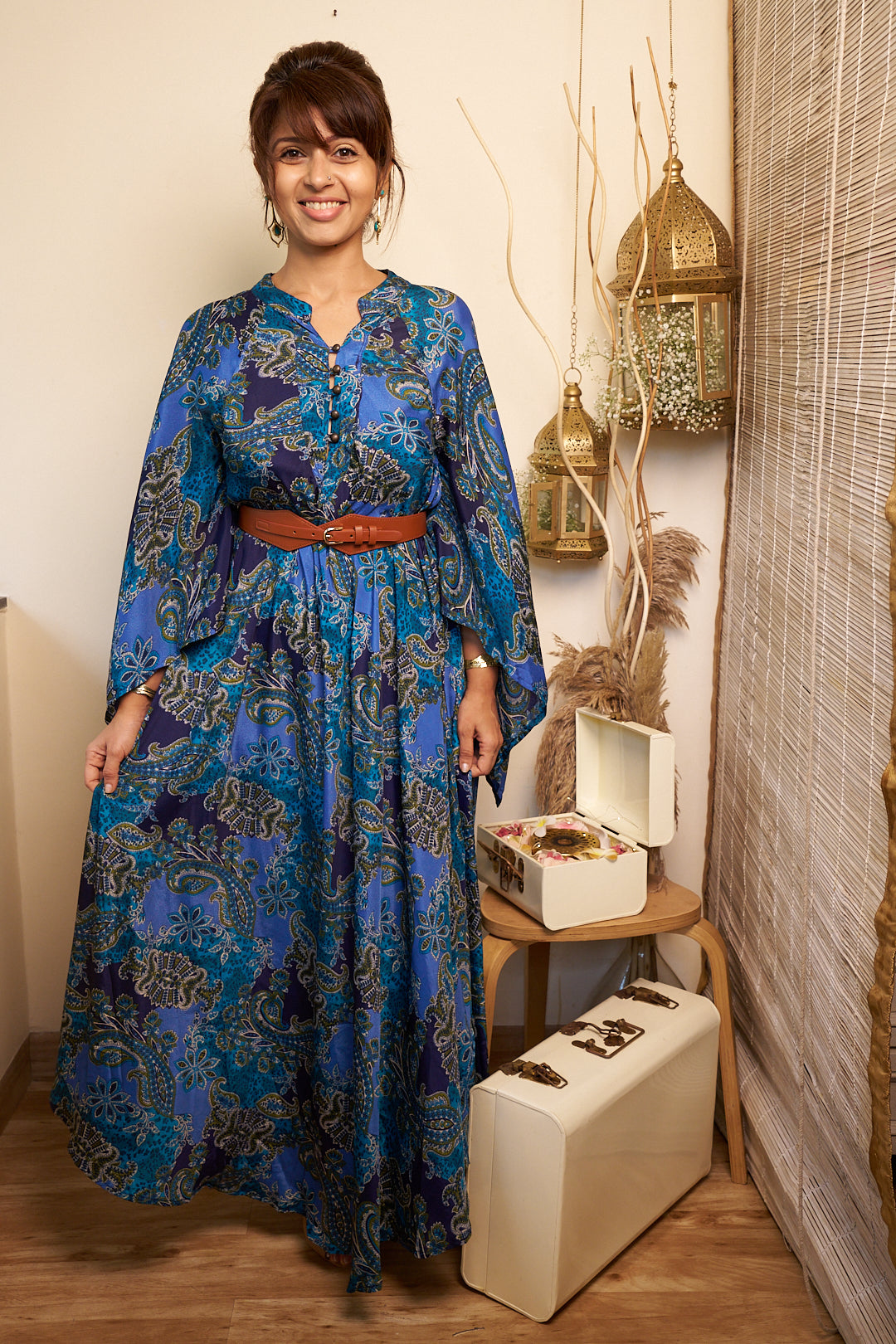 Ocean swirl dress in Viscose silk- free size