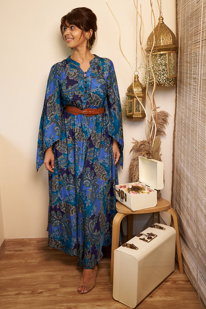 Ocean swirl dress in Viscose silk- free size