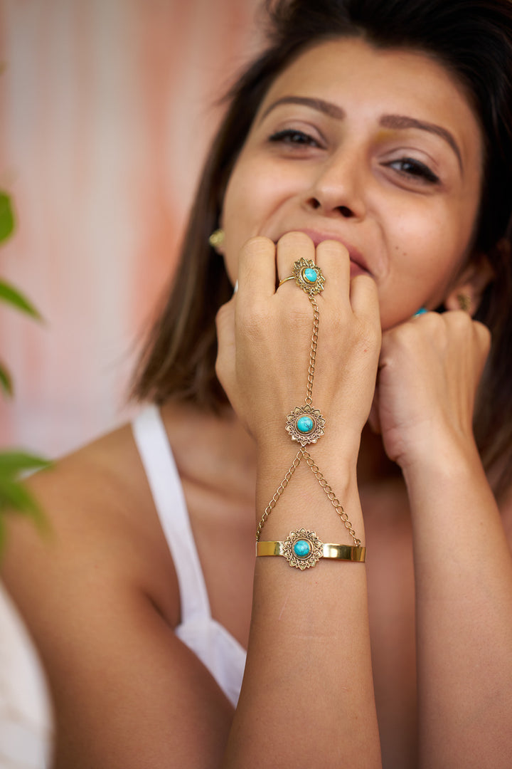 Turquoise haath phool- free size