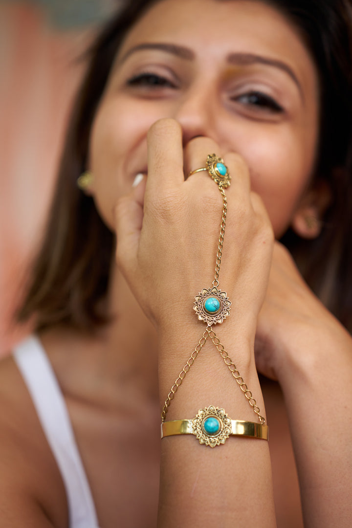 Turquoise haath phool- free size