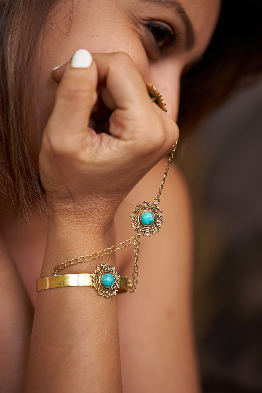 Turquoise haath phool- free size