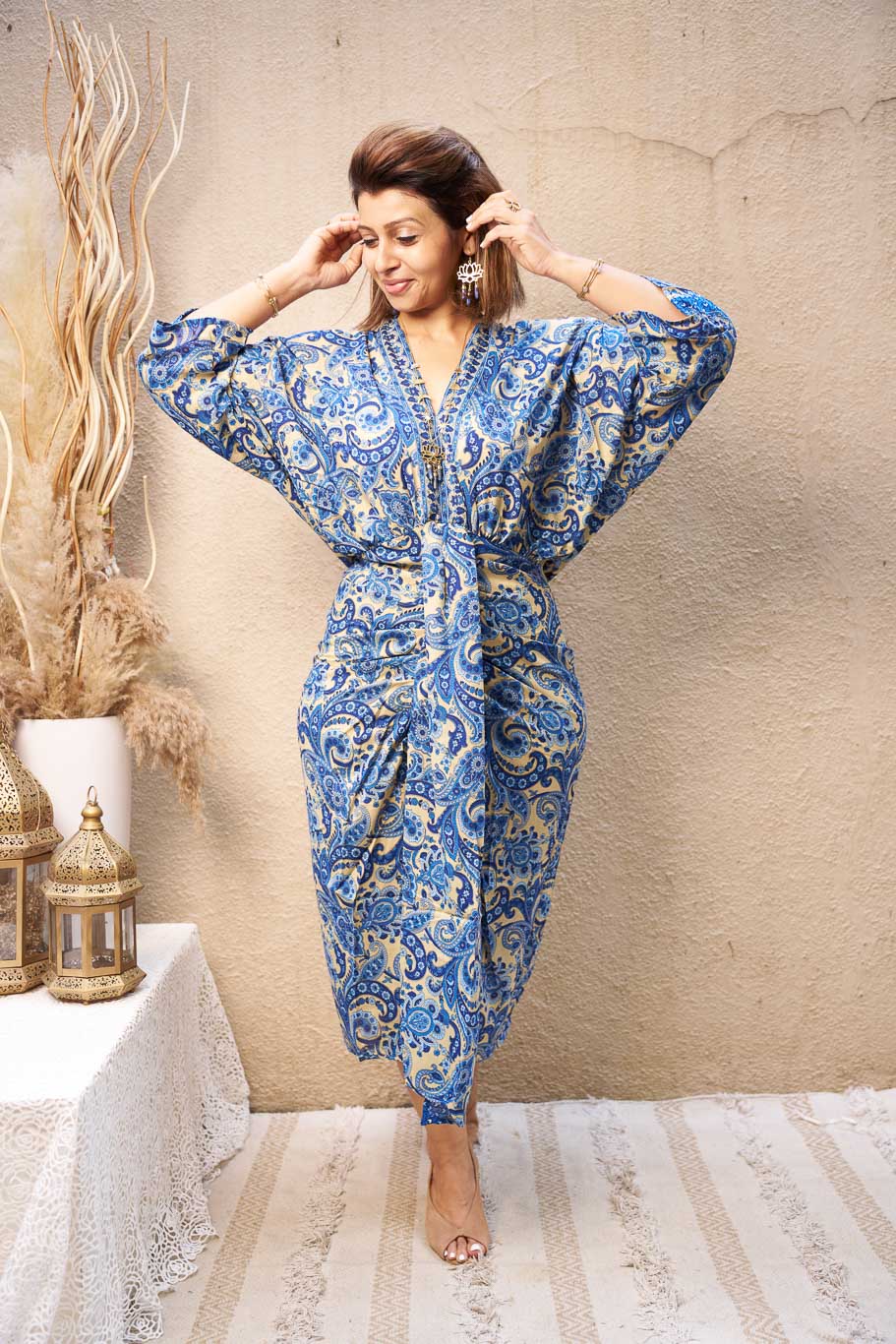 Mediterranean kaftan dress in Viscose silk